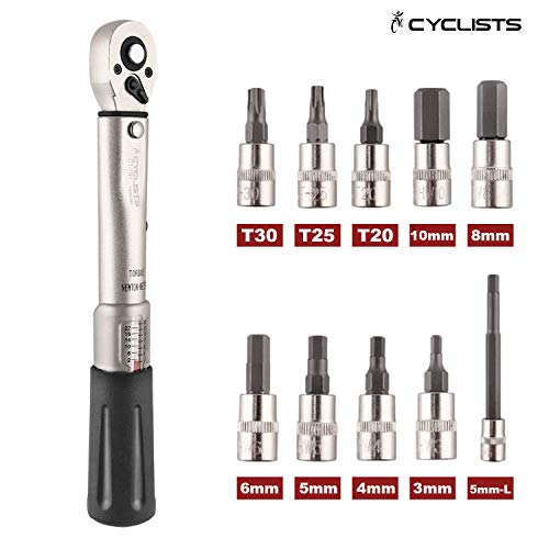 CYCLISTS 自転車 トルクレンチ セット 差込角 6.35mm（1/4インチ） 2～24Nm 3/4/5/6/8/10mm 5mm-L T20 T25 T30 ソケット プリセット型 専用収納ケース付 CT-T01