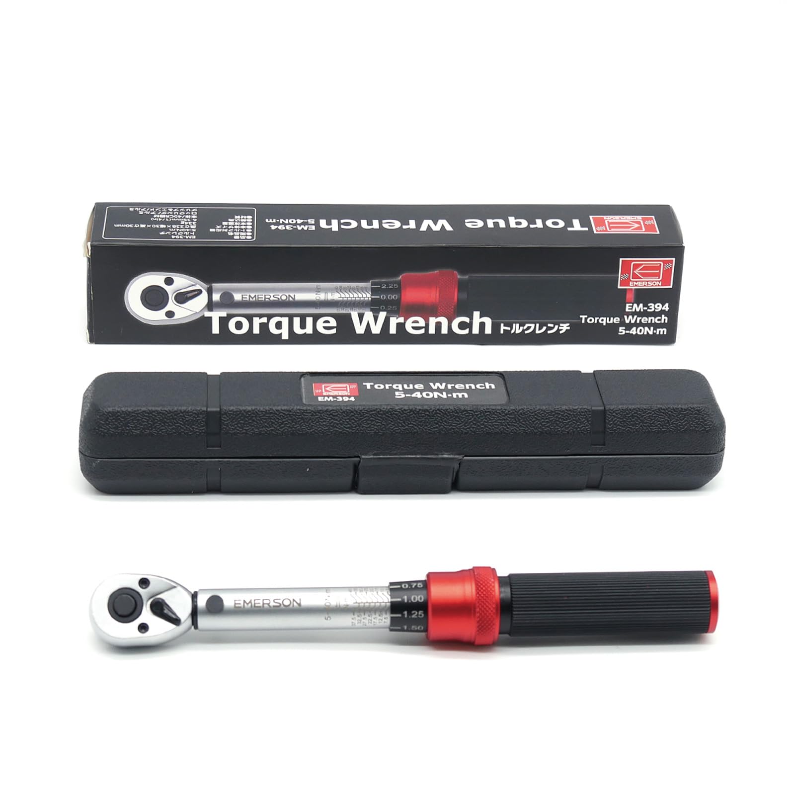 エマーソン(Emerson) トルク調整が簡単らくらくなトルクレンチ ロックリング式 差込角 6.35mm（1/4インチ） 5-40N.m 高精度±3% 72枚ギア 検査証明書付き 自転車 バイク 整備 修理工具 作業工具 精密機器 電装部品 内装作業 EM-394