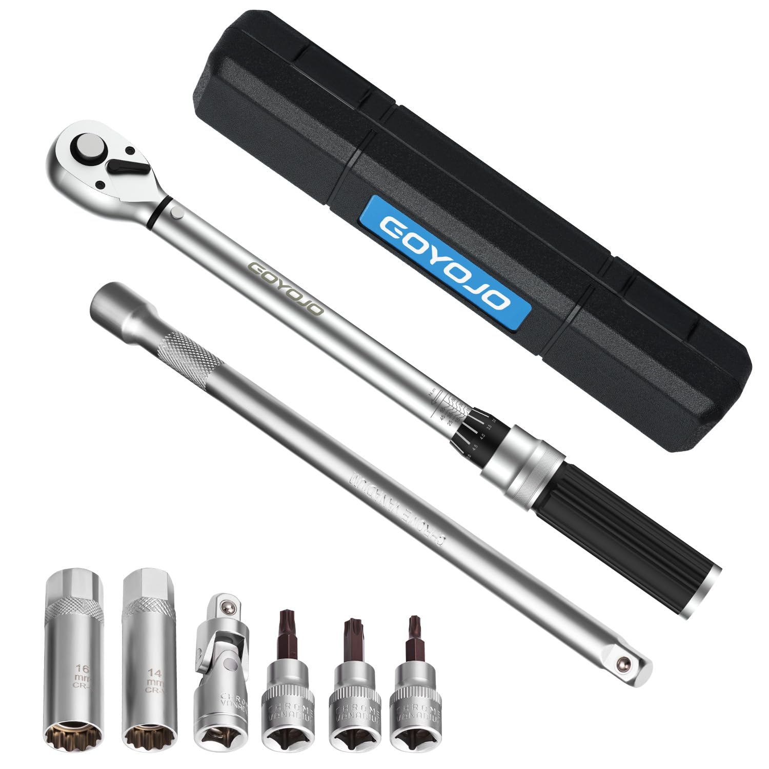 GOYOJO トルクレンチ プレセット型 磁気薄型スパークプラグ 8点セット 差込角(3/8インチ) 10-60N.m 両回転対応 トルク精度 ±3% 自動車用、自電車、オートバイ、機械の整備 タイヤ交換 作業工具 （ 10-60N.m 8点セット ）
