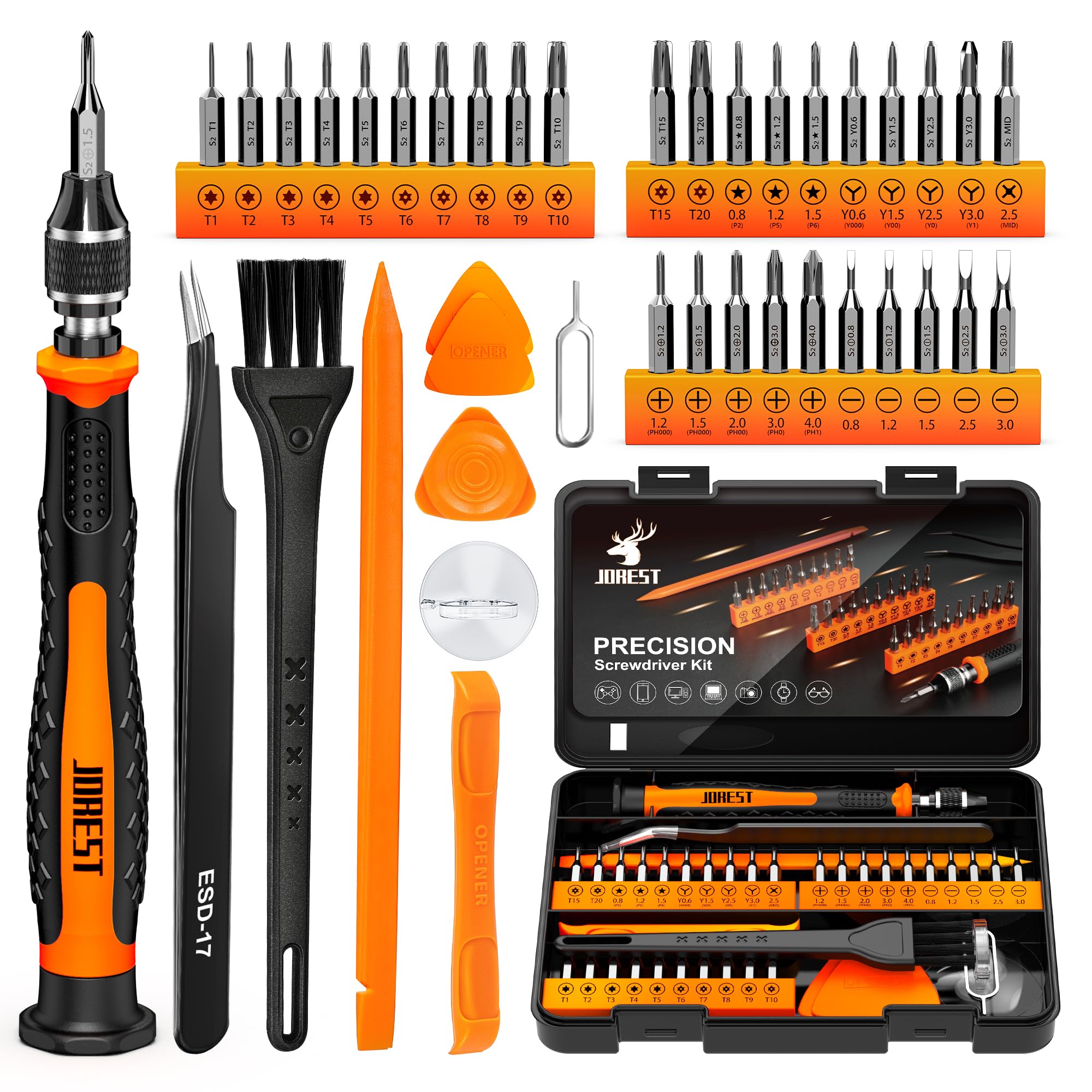 JOREST 40個精密ドライバーセット, DIY工具, 三角/Y型ネジ ドライバー Y000/Y00/Y0/Y1, Torx T1 T2 T3 T4 T5, T6 T7 T8 T9 T10 T15 T20, 星型P2/P5/P6等,とるくすドライバーセットはに適していますiphone拆解、 Switch修理、PS4本体拆机、Xbox、ipad、Macbook、PC掃除、眼鏡、腕時計、工具家庭用等